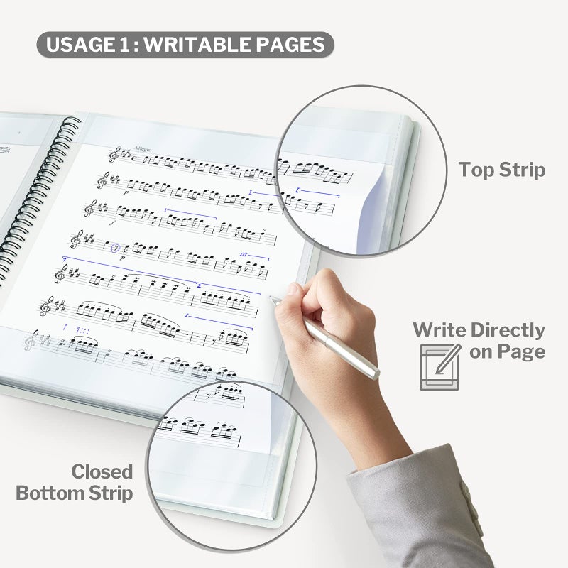 CRANBURY Sheet Music Folder 8.5x11 - Dual Use Music Holder (Black)  Store Inside 24 Protective Sleeves or Write on Exposed Pages Outside Sleeves  8.5 x 11 Spiral Notebook Binder Organizer  Lay Flat - Image 3